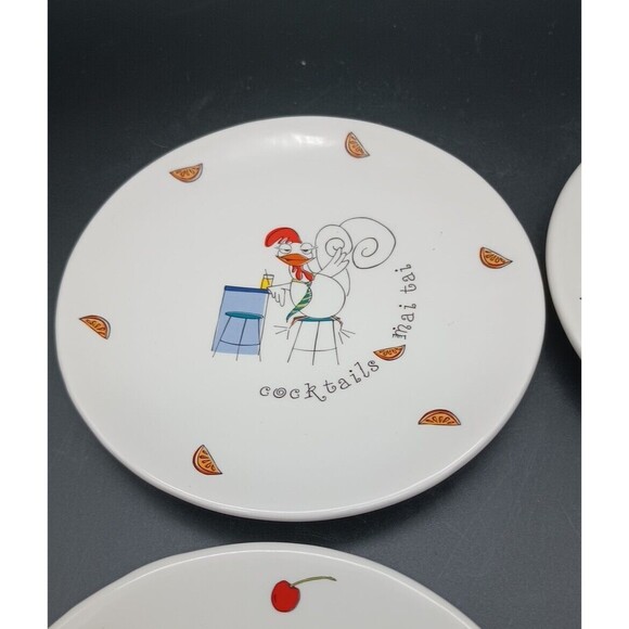 Bella Casa By Ganz Tipsy Chicken Cocktail Plates Mai Tai Daquari Martini - Picture 2 of 7